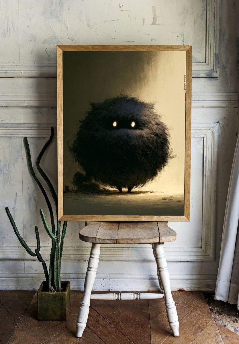 Mysterious Furry Creature Illustration Poster. — room view 1