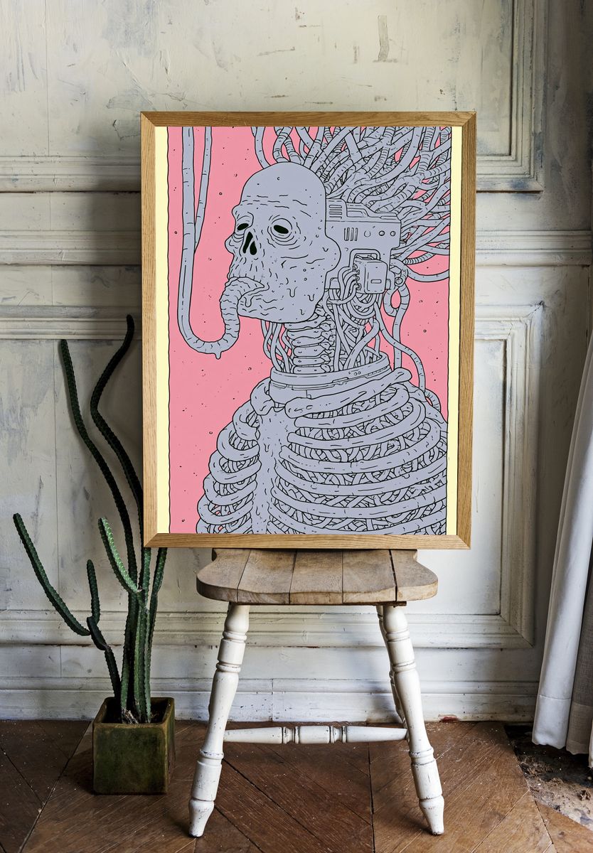 Cybernetic Skull Illustration Poster. — room view 1
