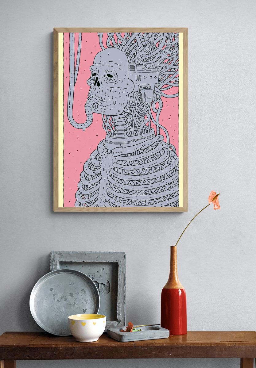Cybernetic Skull Illustration Poster. — room view 3