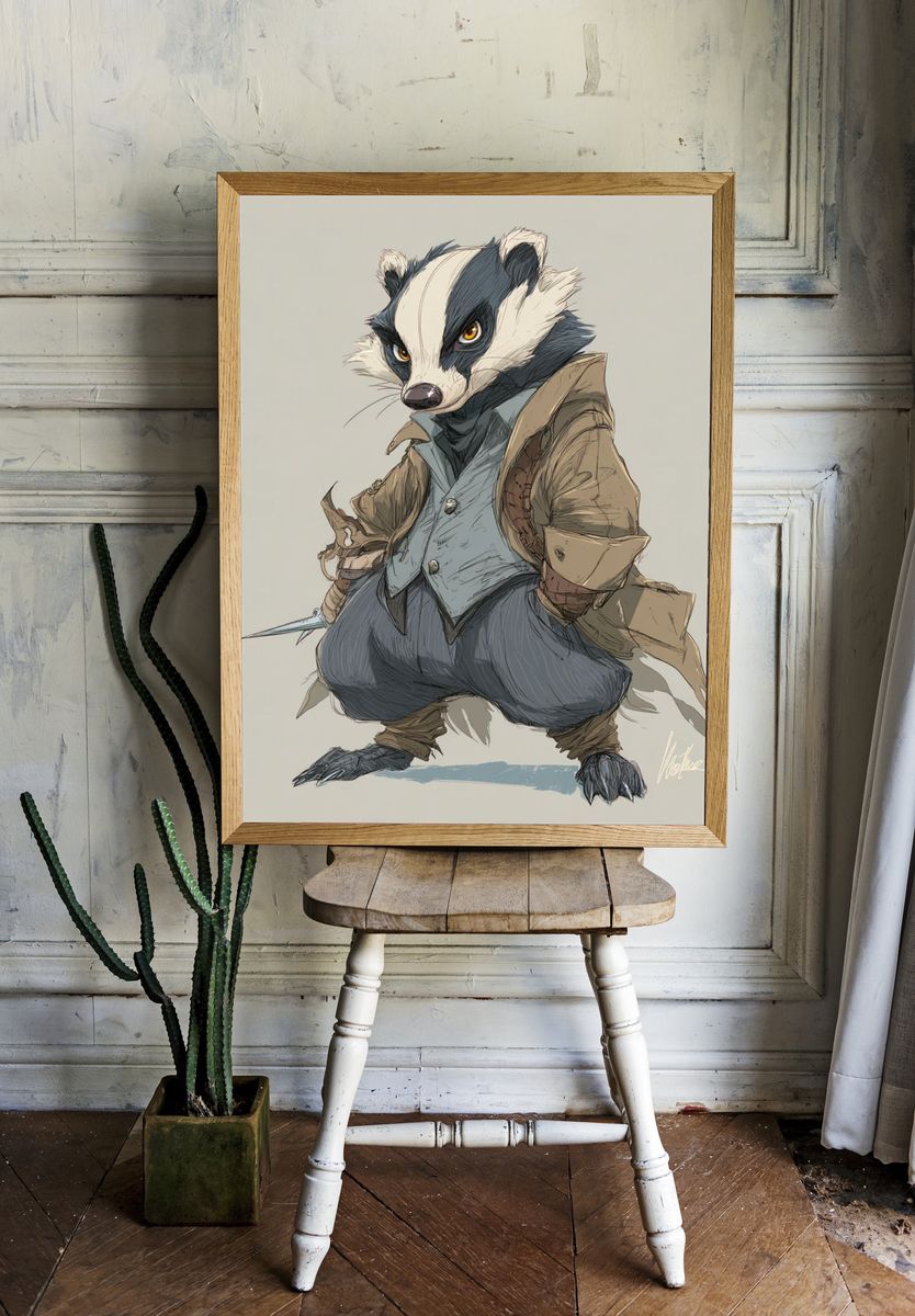 Badger Warrior Illustration Poster. room preview