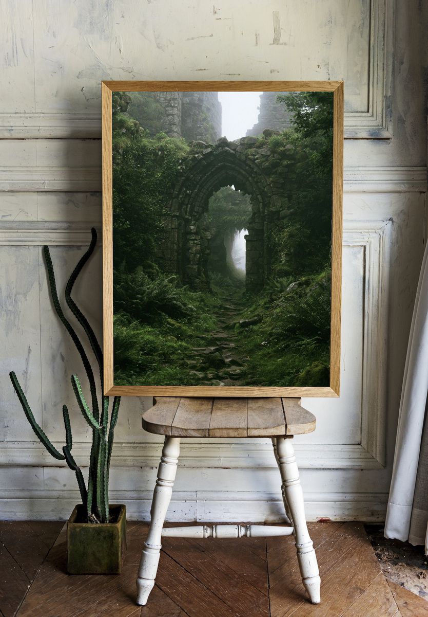 Mossy Ruins Forest Arch Poster. — room view 1