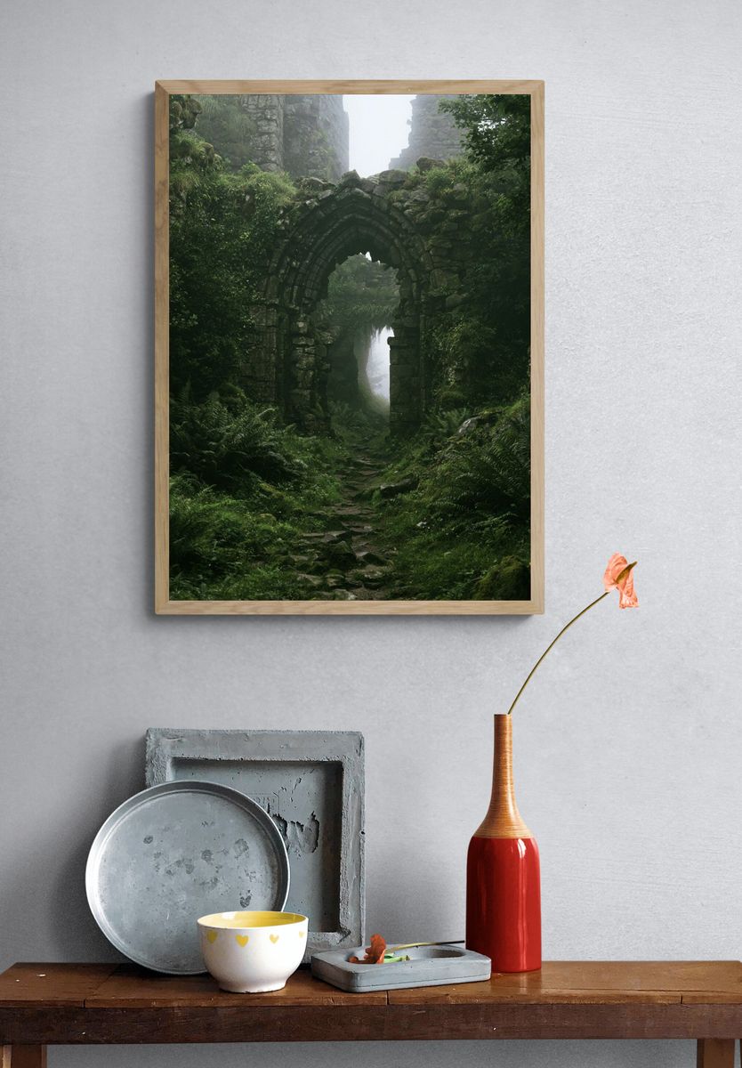 Mossy Ruins Forest Arch Poster. — room view 3