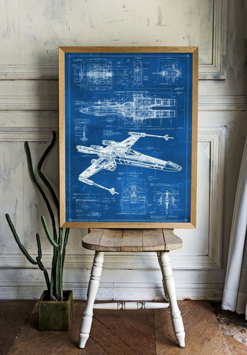 X-Wing Blueprint Sci-Fi Print. — room view 1