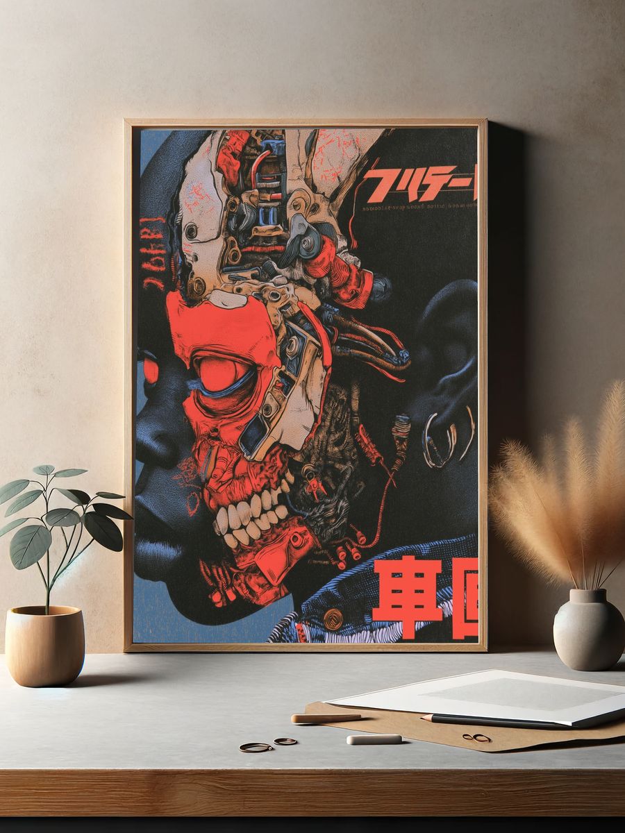 Cyberpunk Skull Illustration Poster. — room view 2