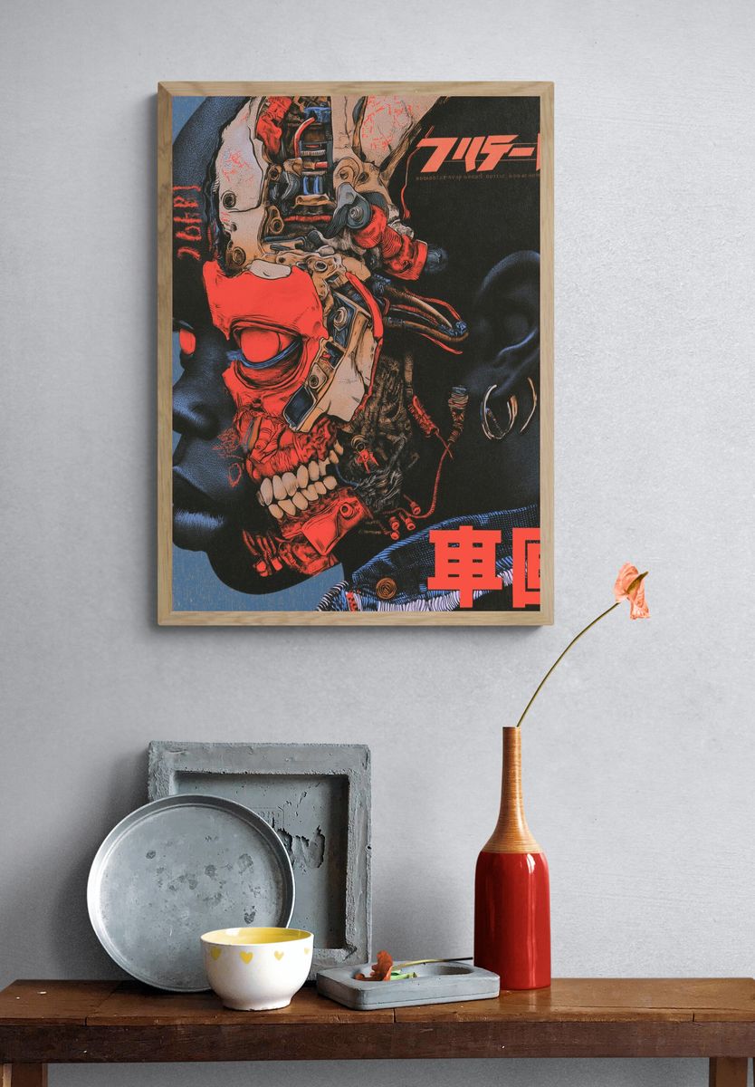 Cyberpunk Skull Illustration Poster. — room view 3