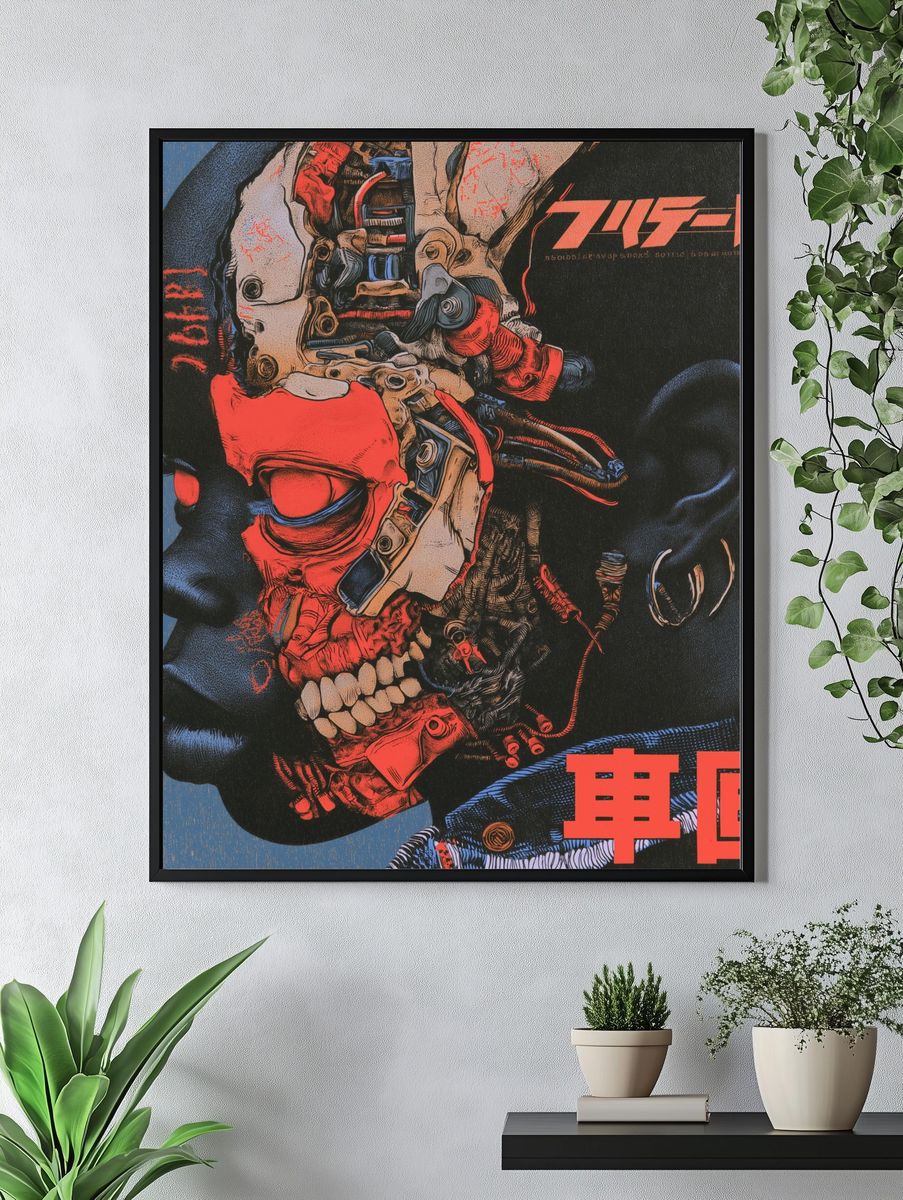 Cyberpunk Skull Illustration Poster. — room view 4