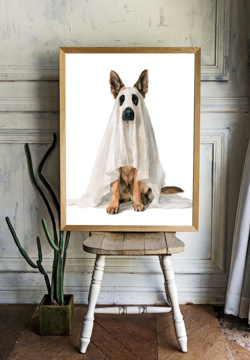 Ghost Dog Watercolor Poster. — room view 1