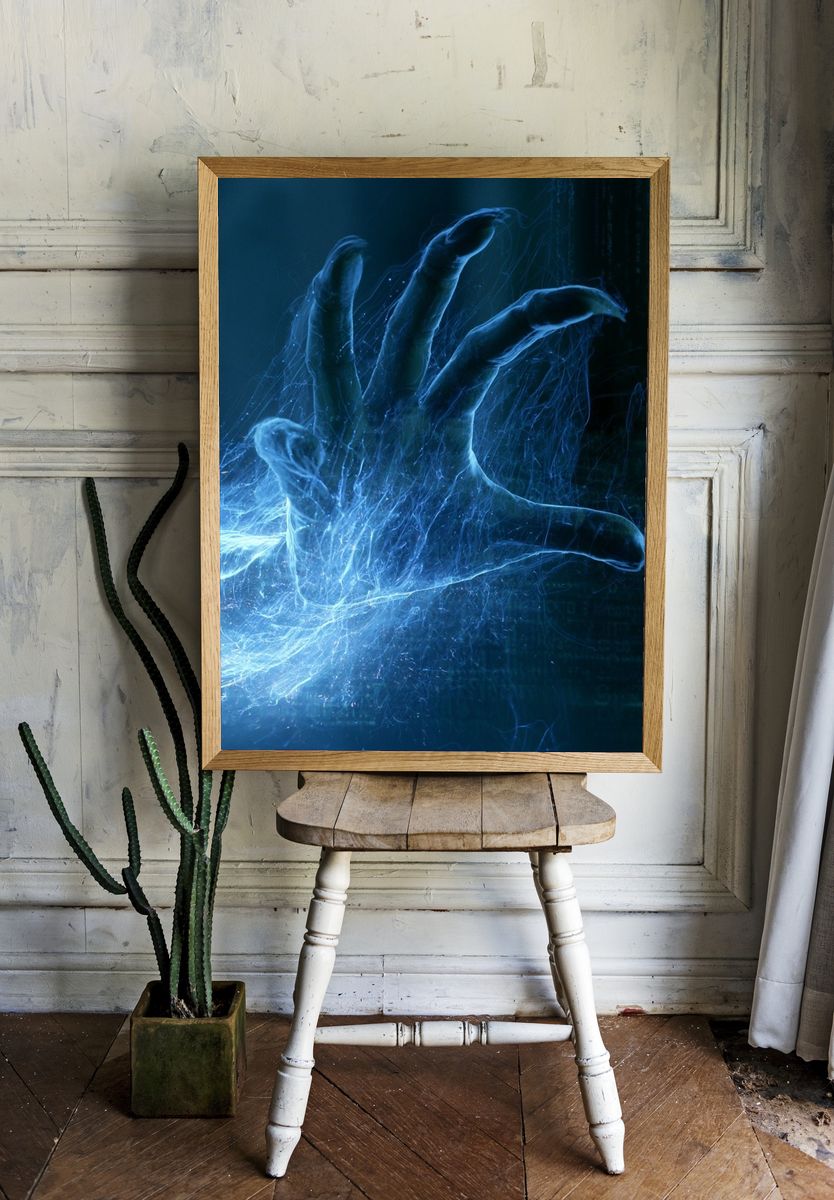 Digital Hand Energy Illustration Poster. — room view 1