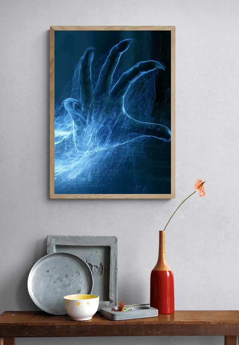 Digital Hand Energy Illustration Poster. — room view 3