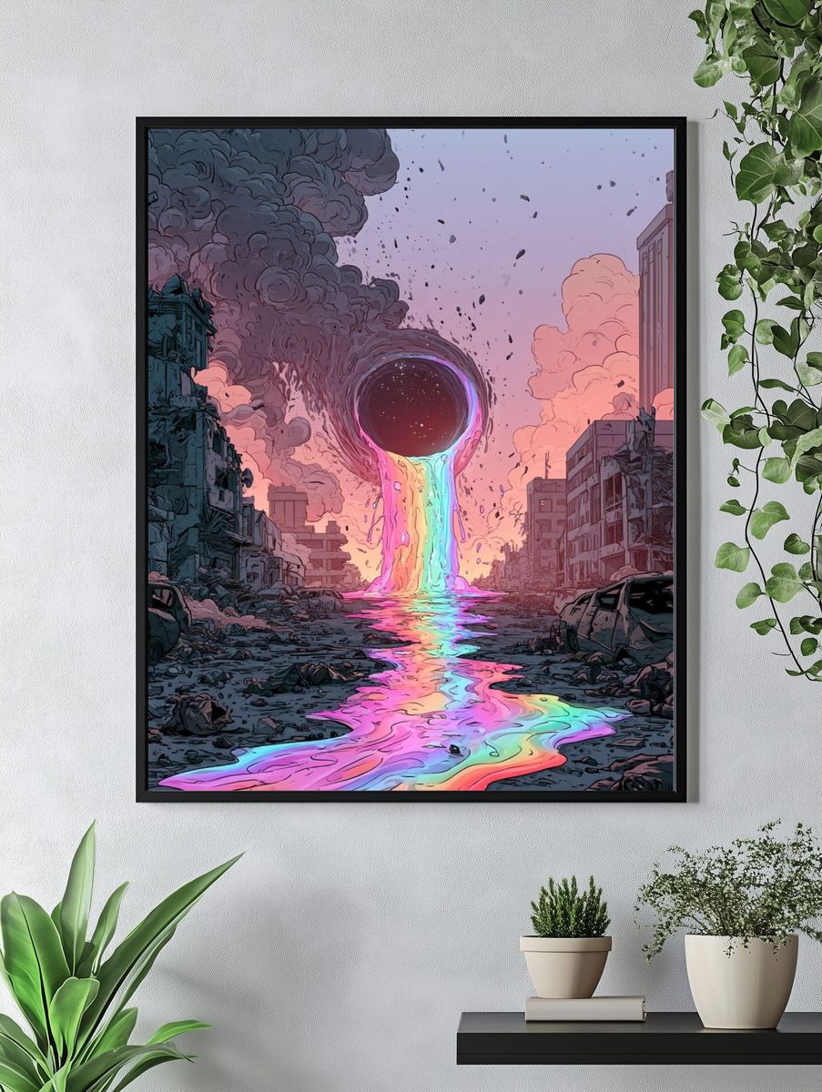 Neon Black Hole Cityscape Poster. — room view 4