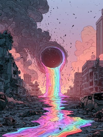 Neon Black Hole Cityscape Poster. poster