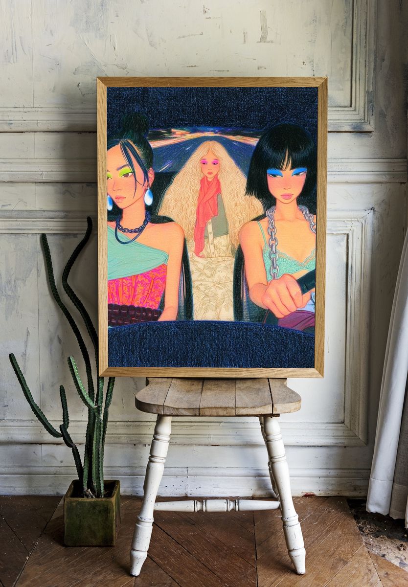 Neon Fashion Car Ride Poster. — room view 1