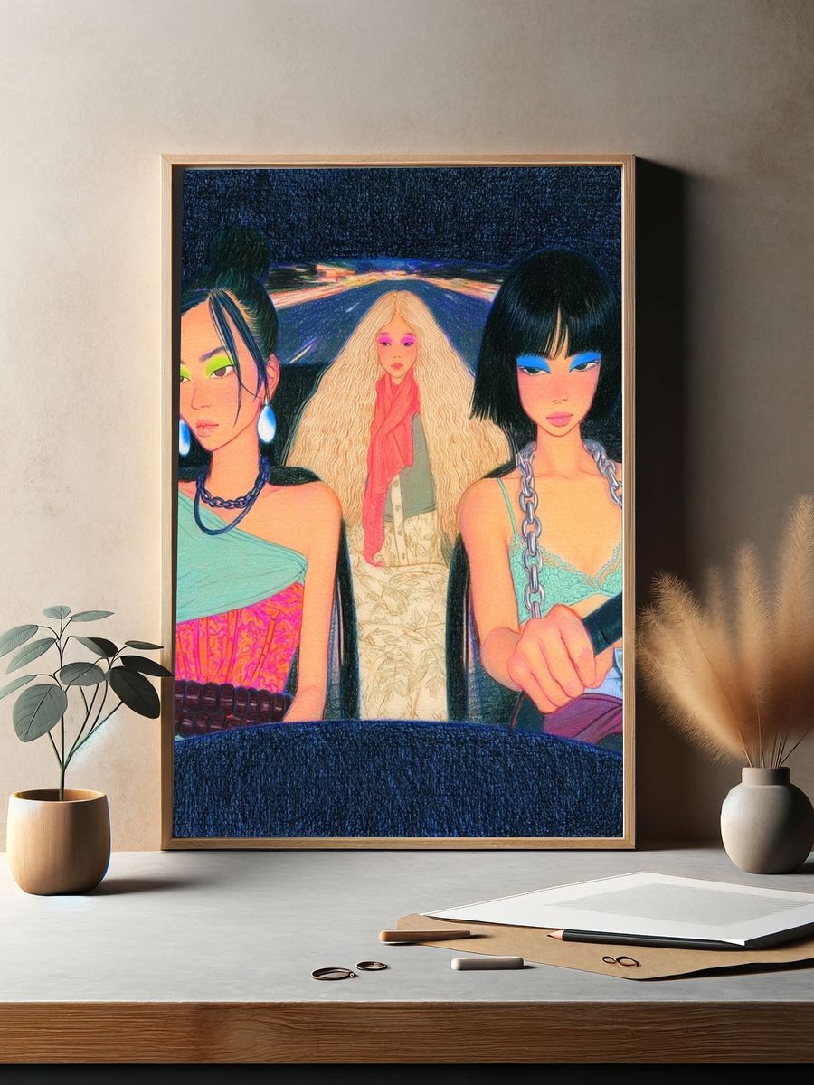 Neon Fashion Car Ride Poster. — room view 2