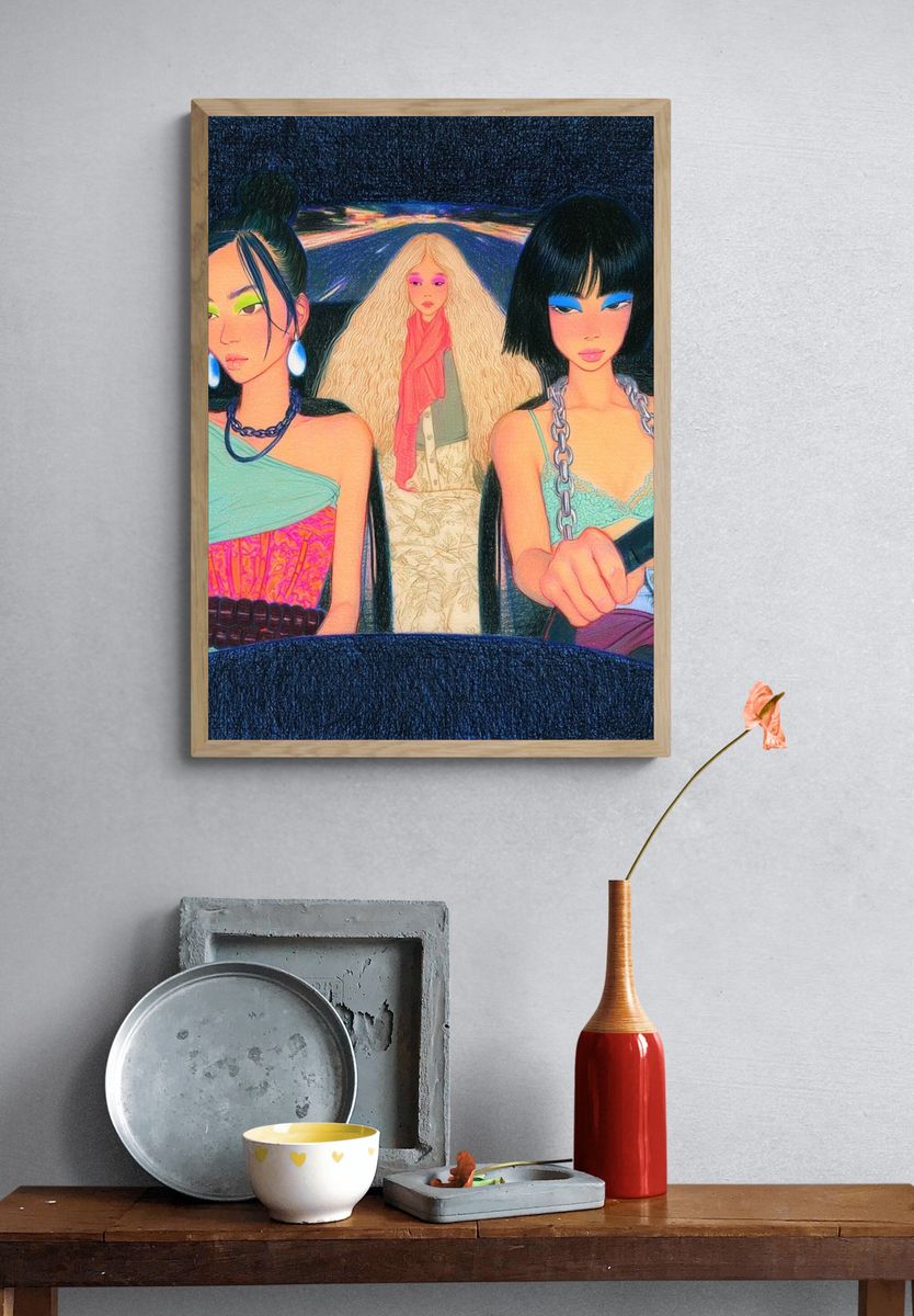 Neon Fashion Car Ride Poster. — room view 3