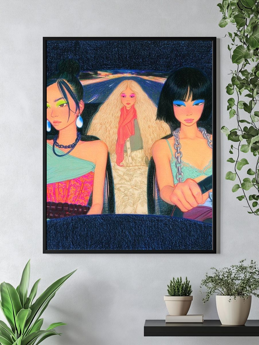 Neon Fashion Car Ride Poster. — room view 4