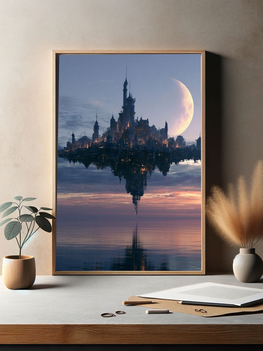 Floating Moon City Sci-Fi Print. — room view 2