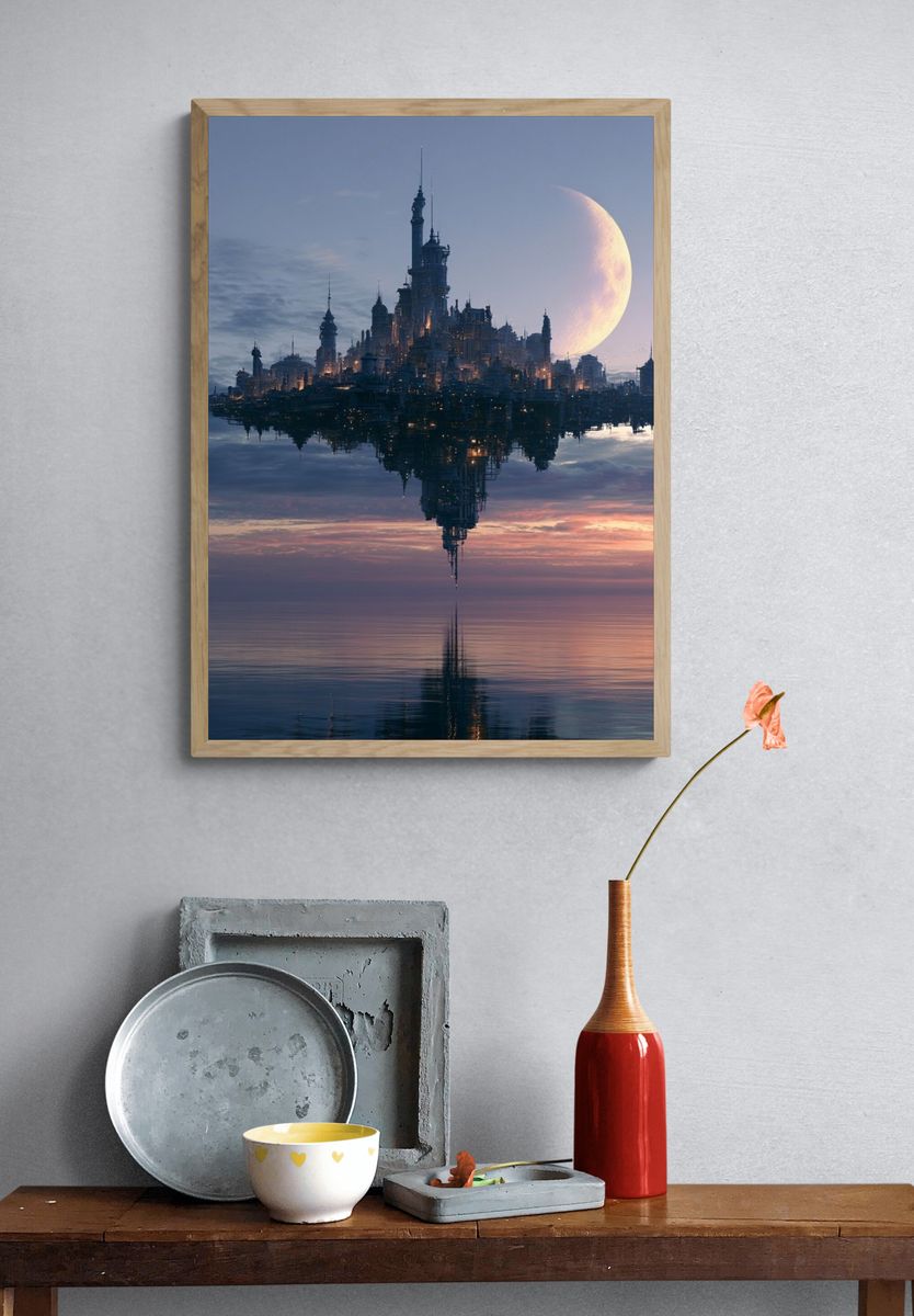Floating Moon City Sci-Fi Print. — room view 3