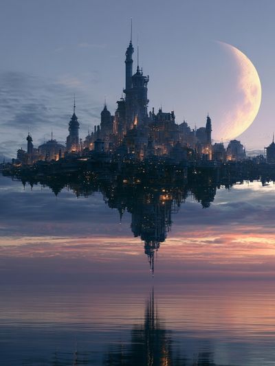 Floating Moon City Sci-Fi Print.