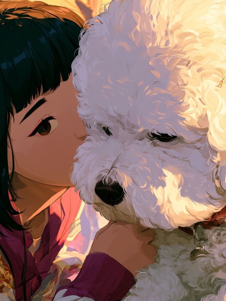 Girl and Poodle Portrait Print. poster — illustration art