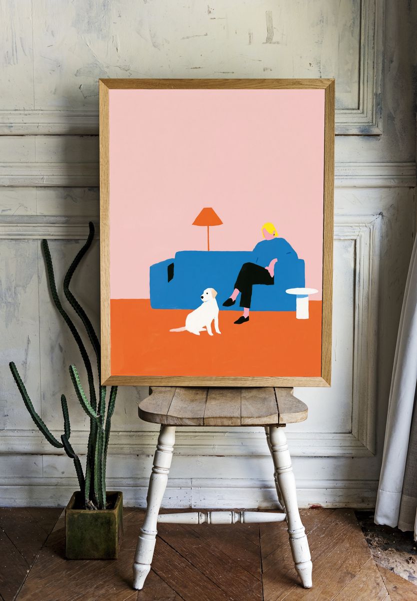 Dog and Sofa Illustration Poster. room preview