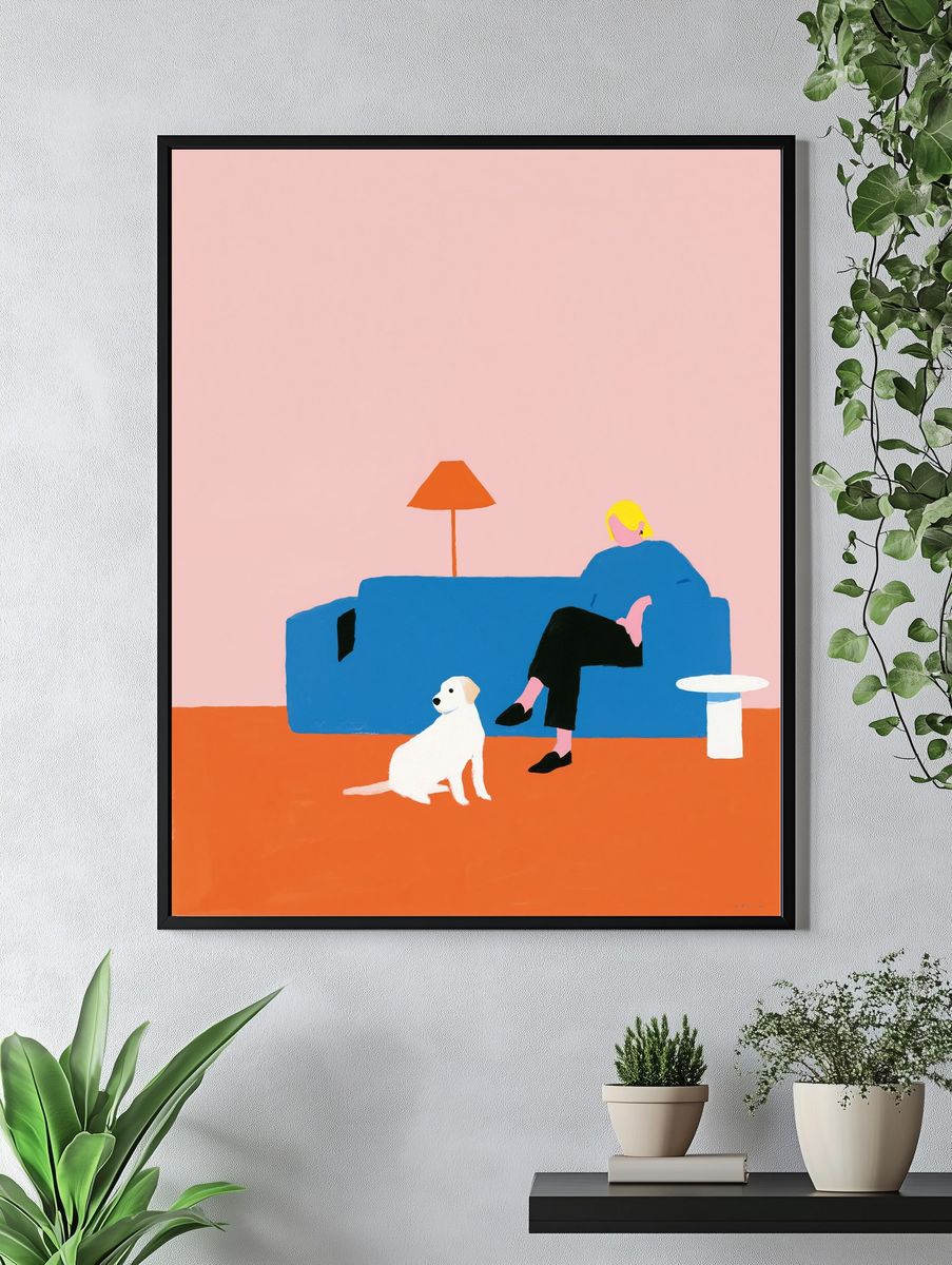 Dog and Sofa Illustration Poster. — room view 4