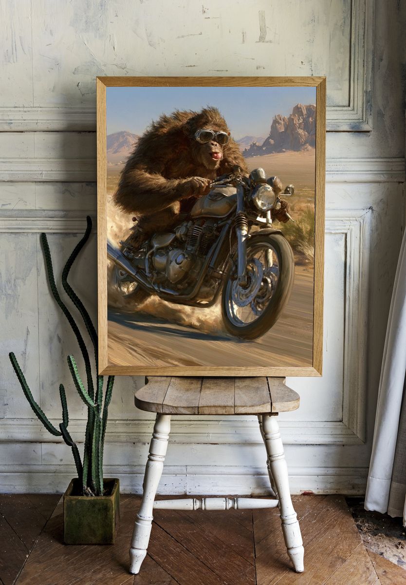Monkey Desert Ride Illustration Poster. — room view 1