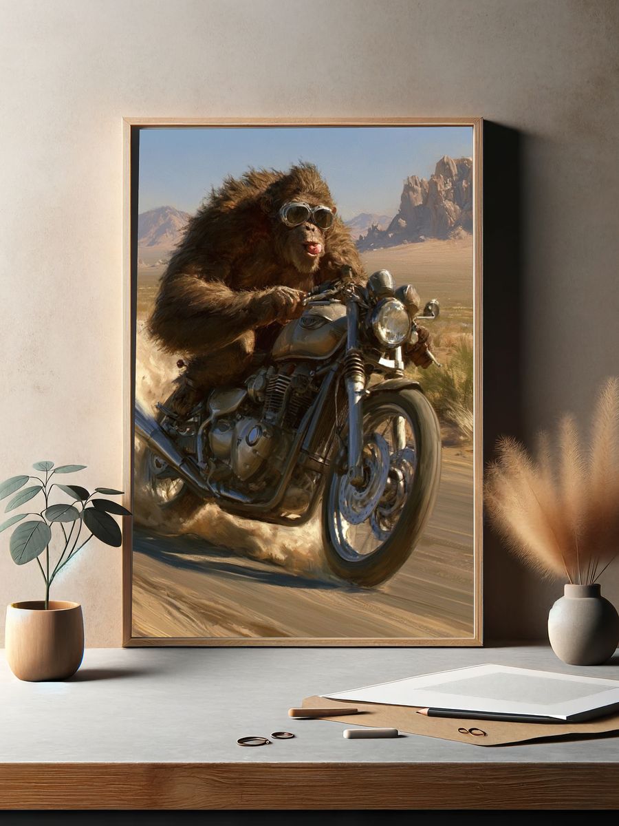 Monkey Desert Ride Illustration Poster. — room view 2