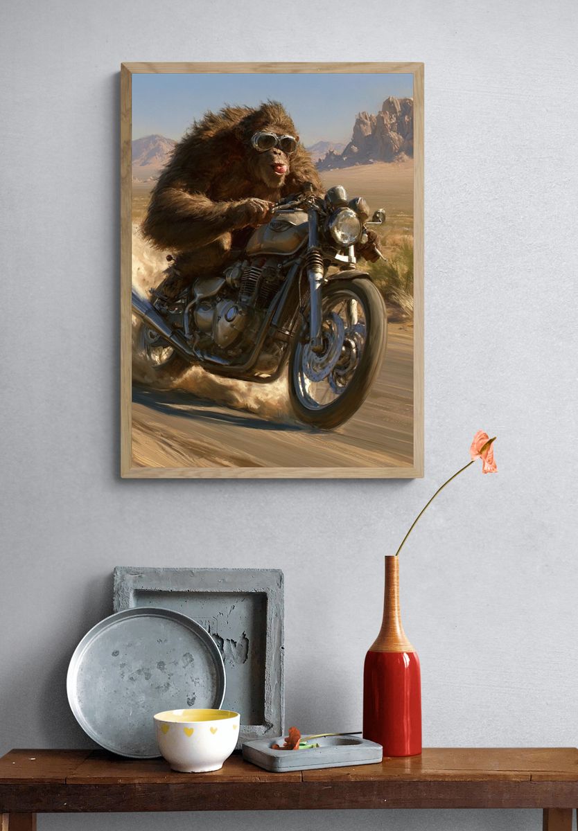 Monkey Desert Ride Illustration Poster. — room view 3