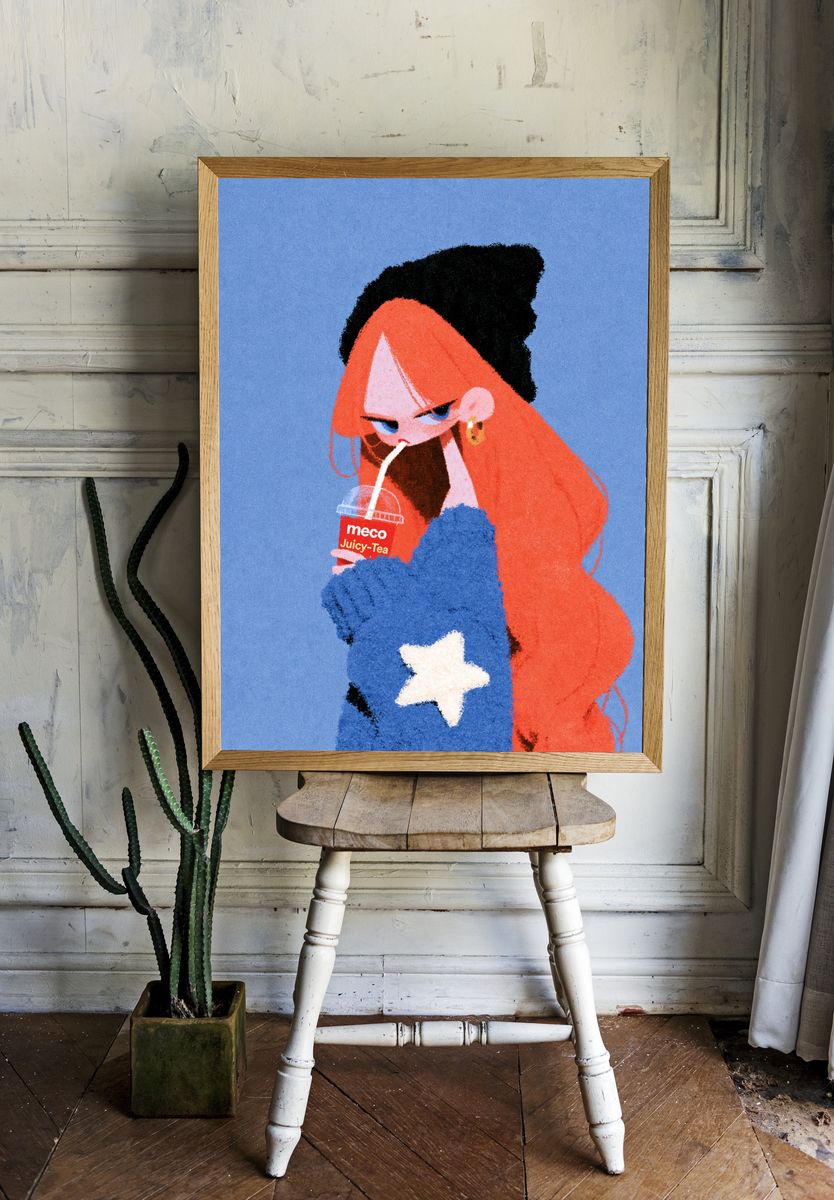 Pop Art Girl with Juicy Tea Poster. — room view 1