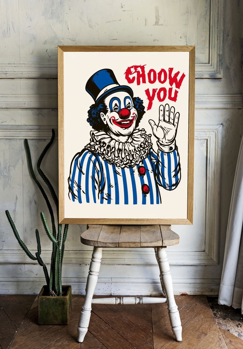 Chooky You Clown Typography Print. room preview