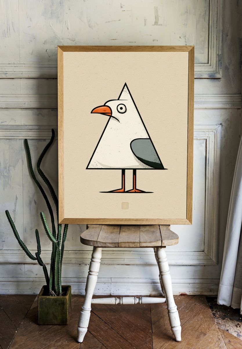 Geometric Seagull Illustration Poster. room preview