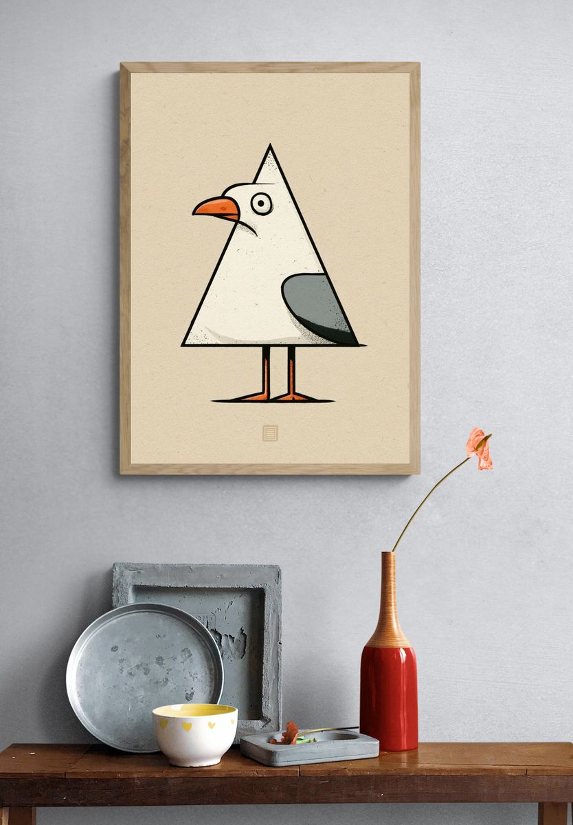 Geometric Seagull Illustration Poster. — room view 3