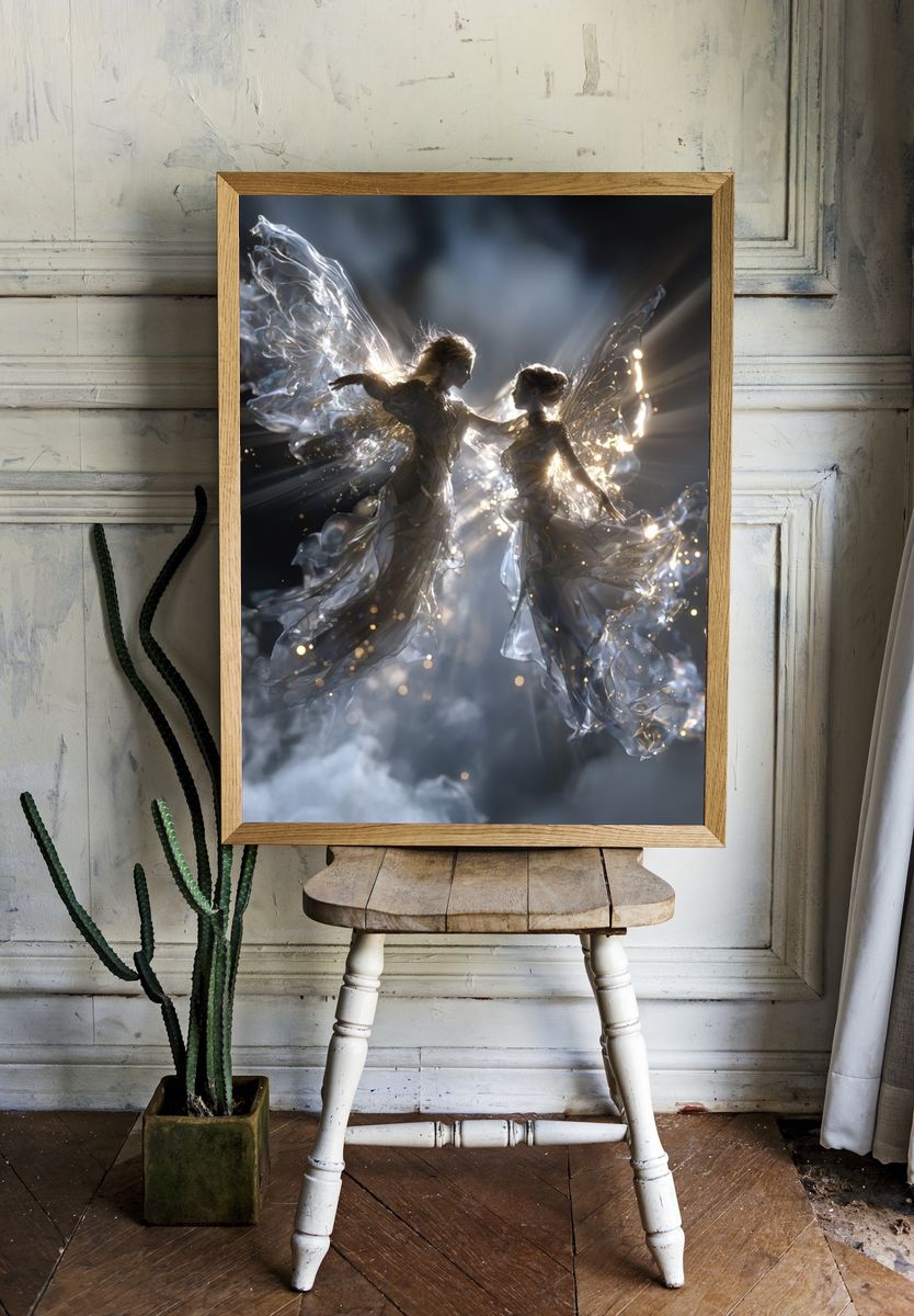 Celestial Fairy Duet Illustration Poster. — room view 1