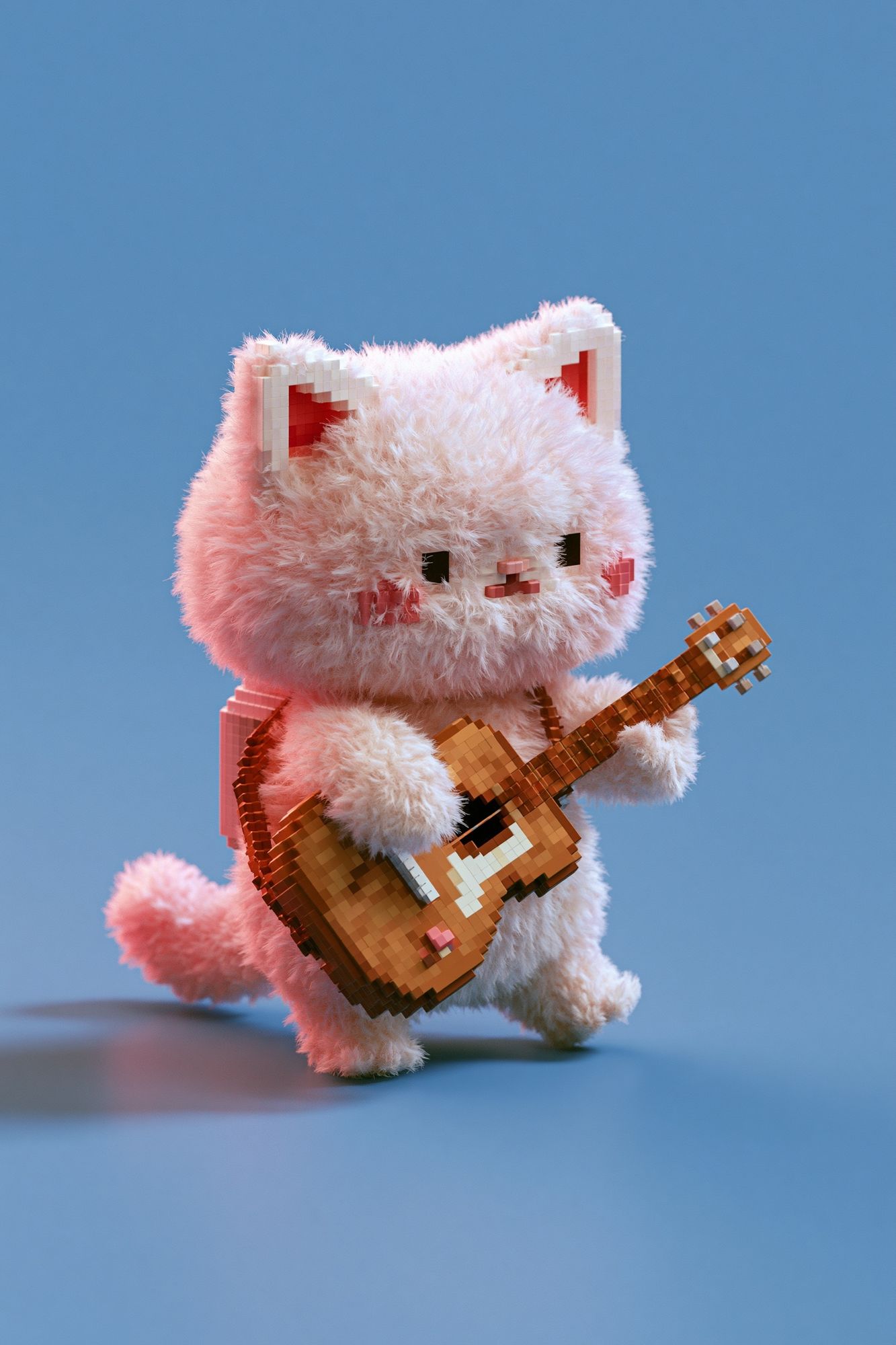 Pixel Cat Guitar Illustration Poster. poster detail