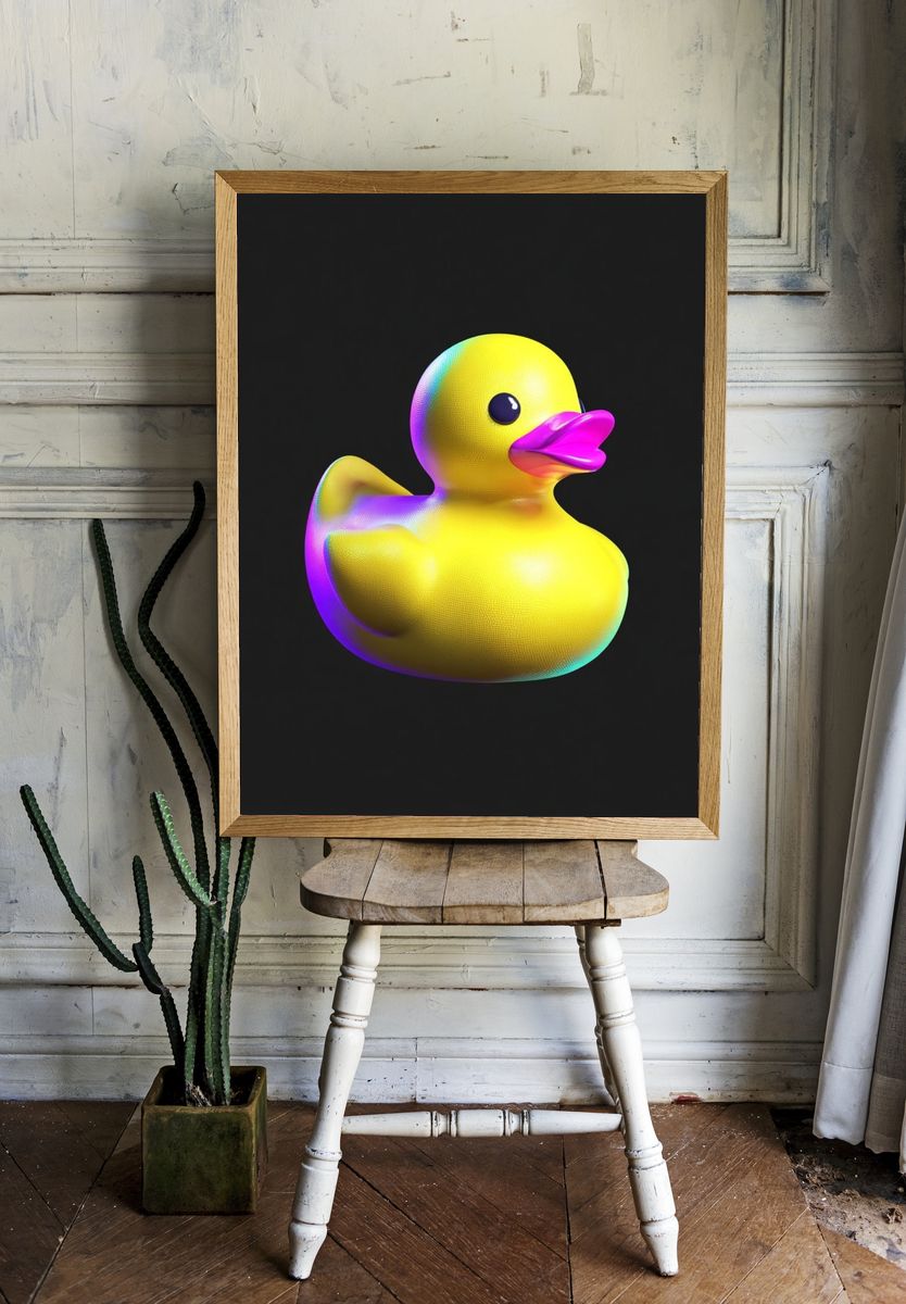 Neon Rubber Duck Abstract Print. room preview