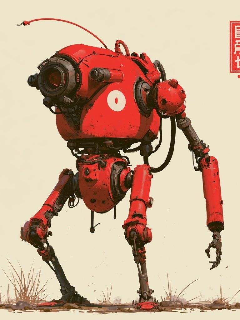 Red Mech Robot Digital Art Poster. poster — illustration art