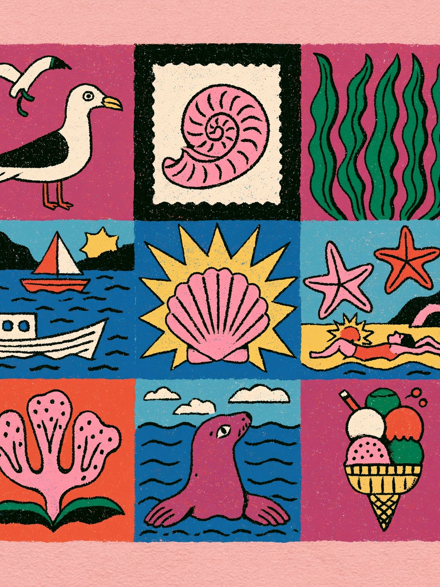 Seaside Collage Illustration Poster. poster — illustration art