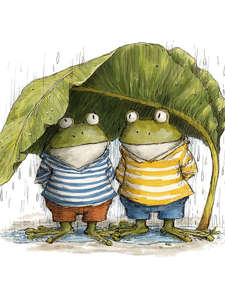 Rainy Frogs Illustration Poster. poster — illustration art