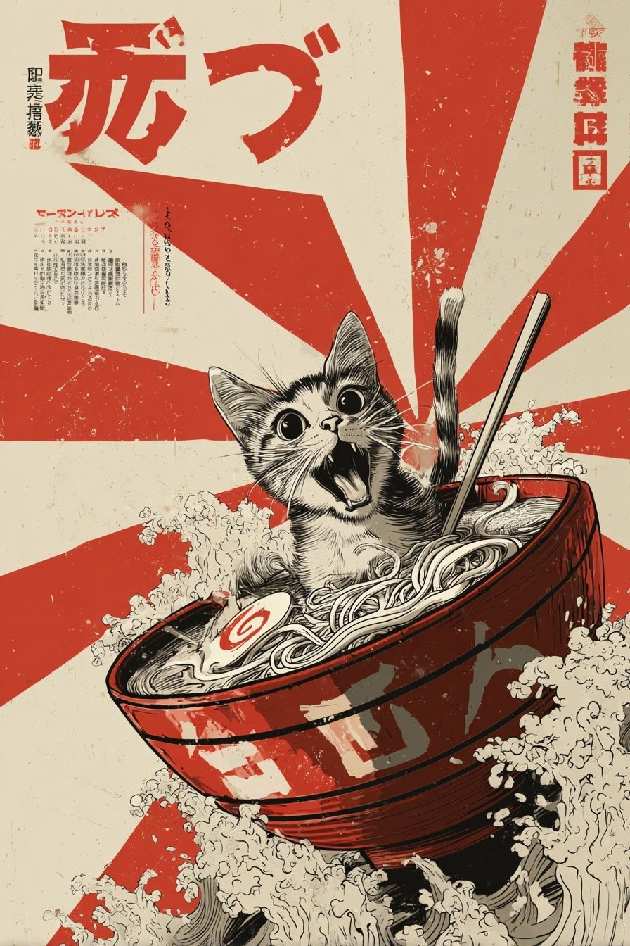 Cat Ramen Pop-Art Poster. poster detail