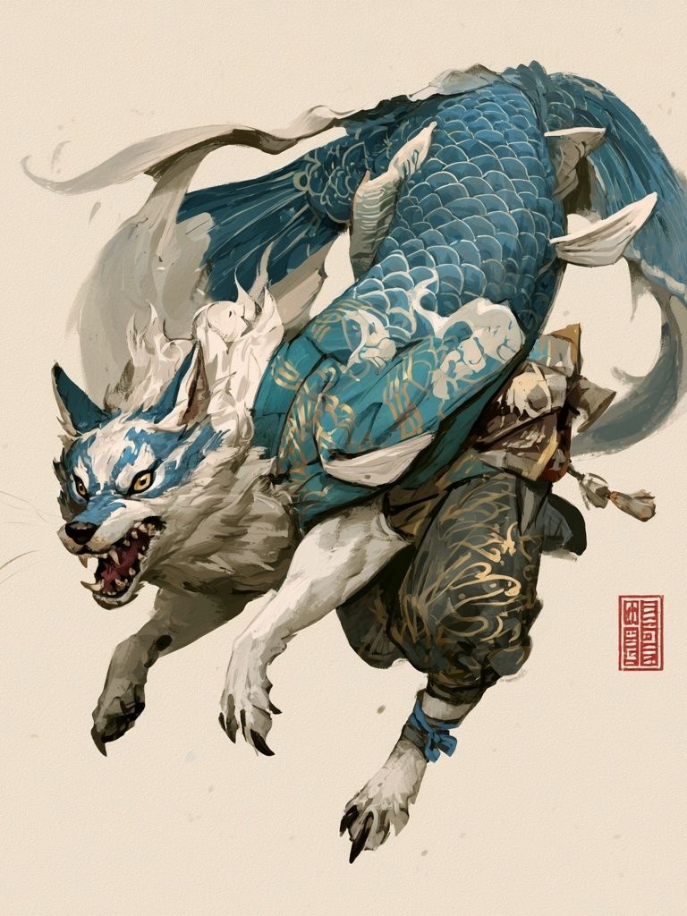 Blue Koi Wolf Illustration Poster. poster — illustration art