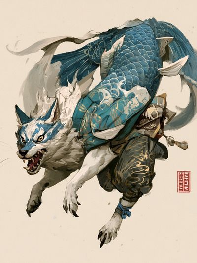 Blue Koi Wolf Illustration Poster. poster