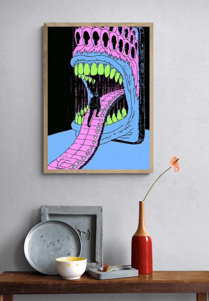 Surreal Glitch Mouth Poster. — room view 3