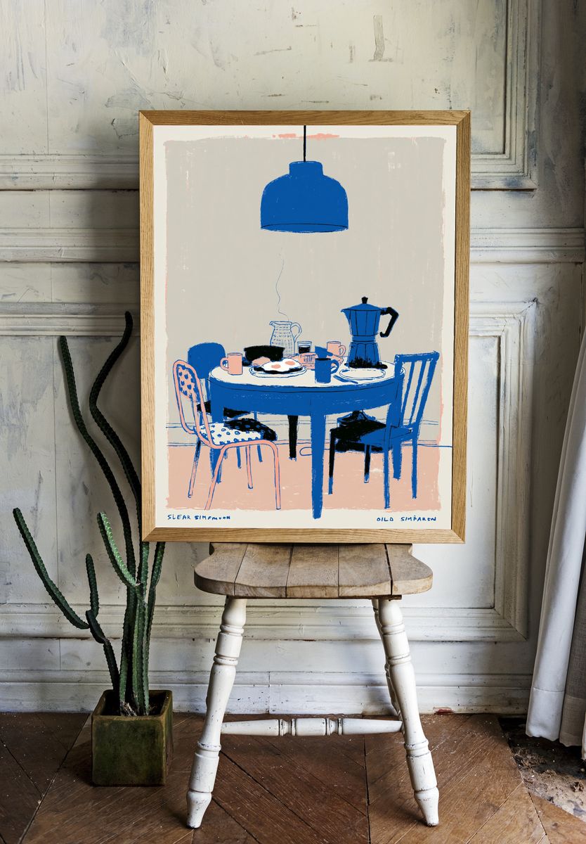 Blue Dining Table Illustration Poster. — room view 1