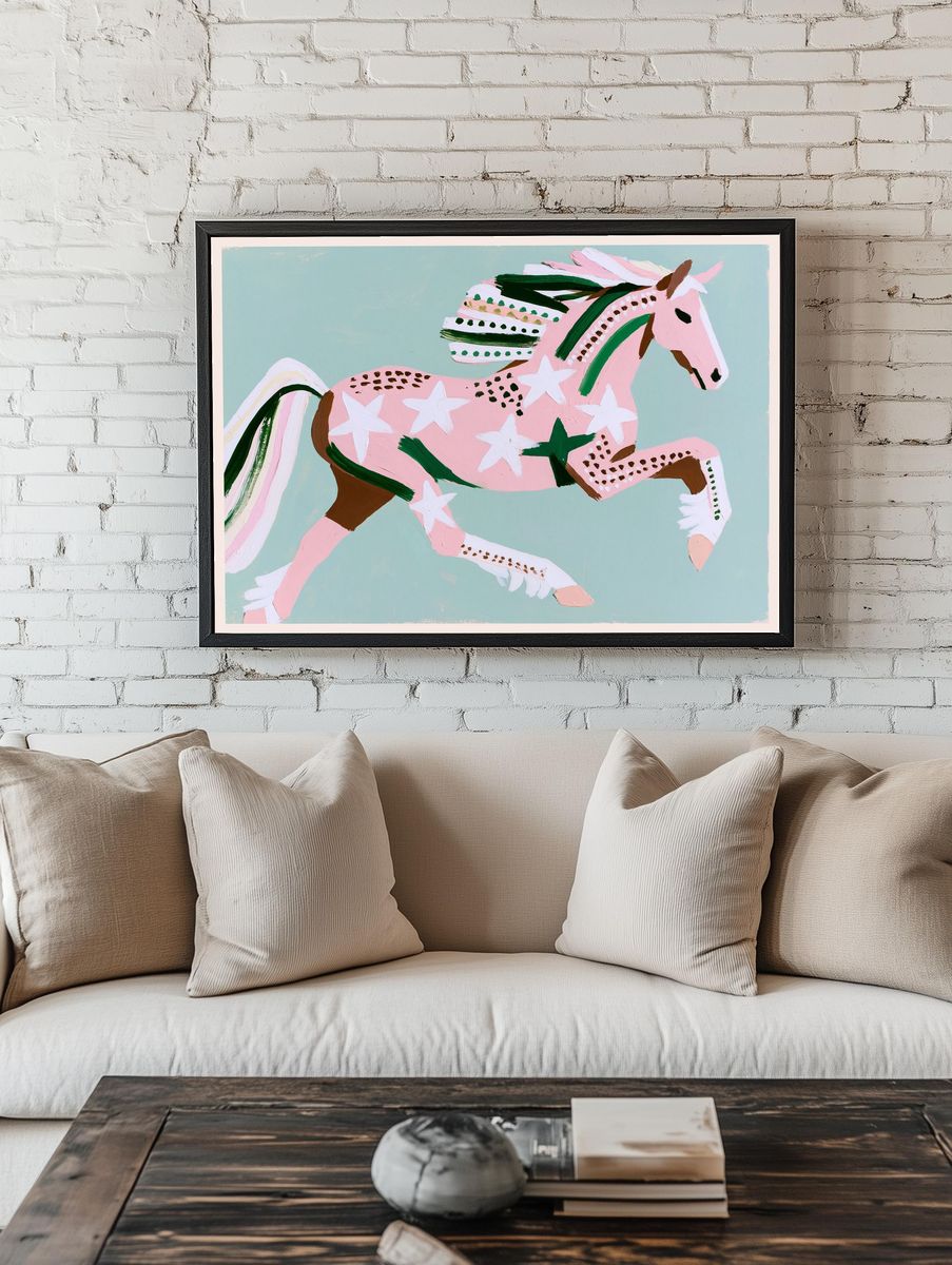 Pastel Running Horse Illustration Poster. — room view 1