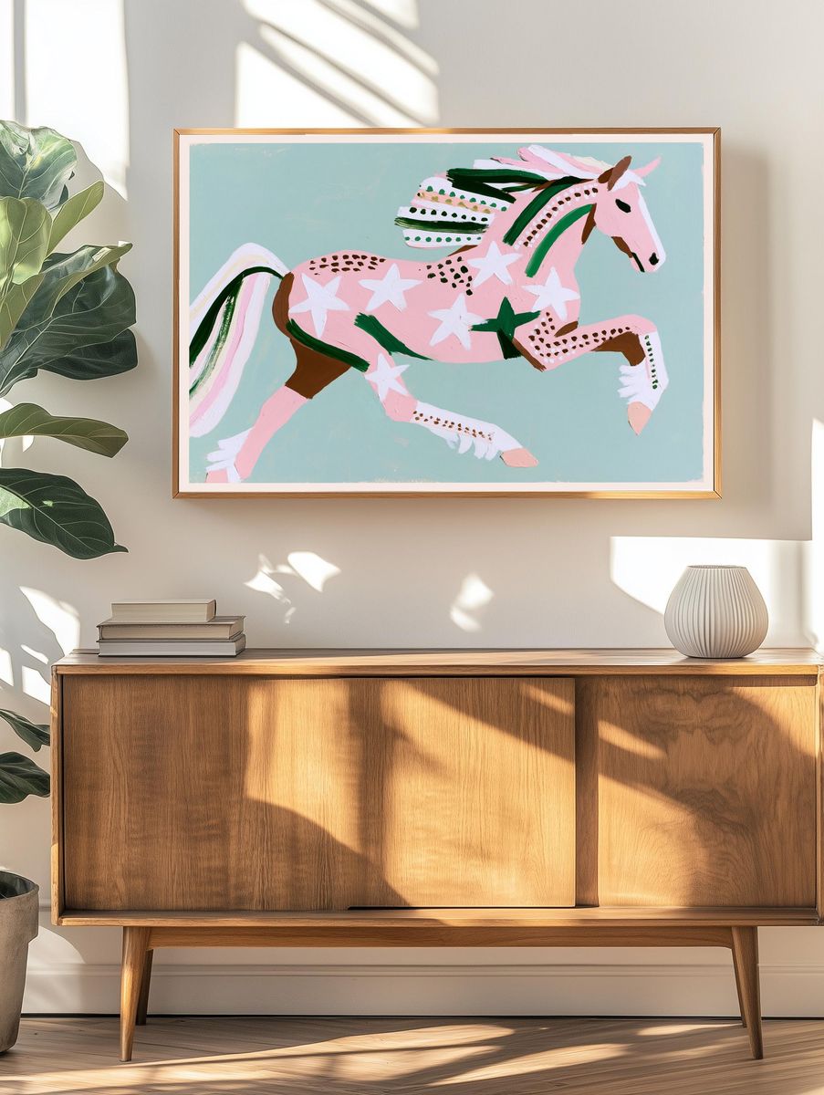 Pastel Running Horse Illustration Poster. — room view 3