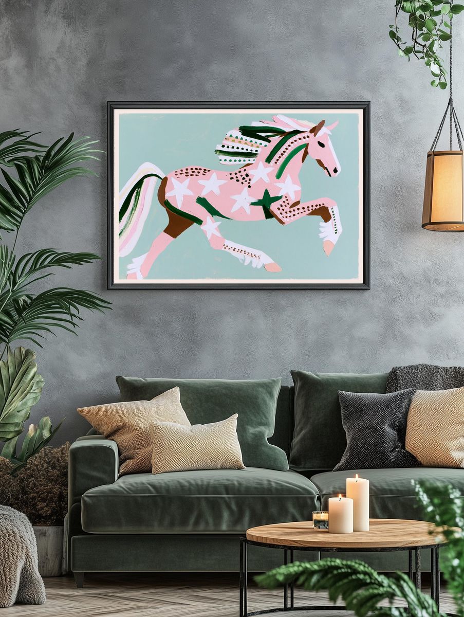 Pastel Running Horse Illustration Poster. — room view 4