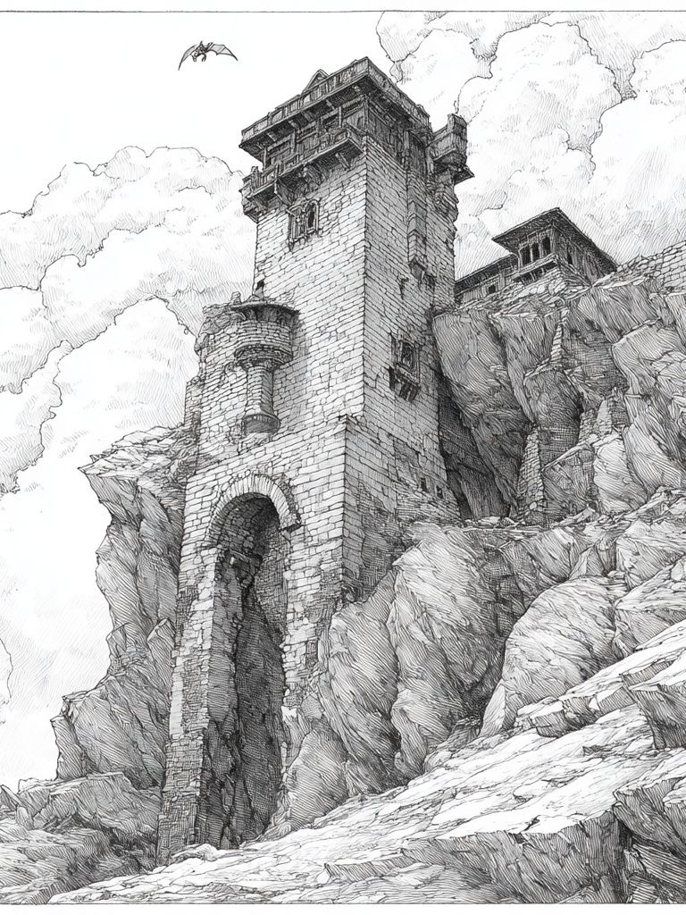 Mountain Fortress Ink Poster. poster detail