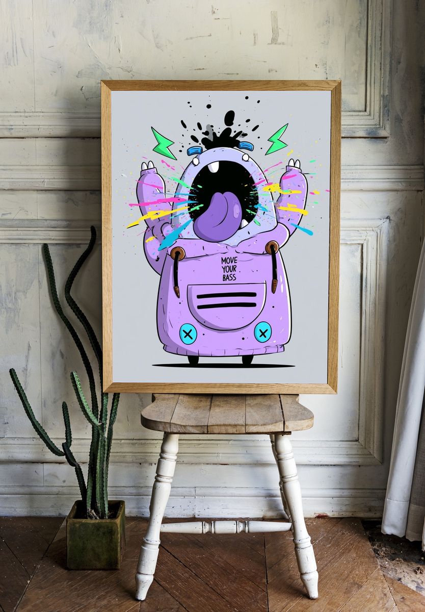 Move Your Bass Cartoon Poster. — room view 1