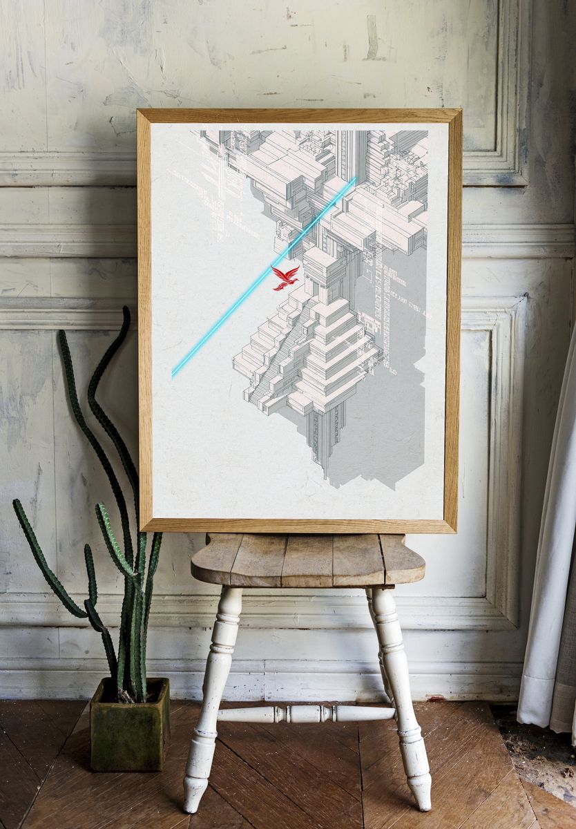 Futuristic Cityscape Illustration Poster. — room view 1