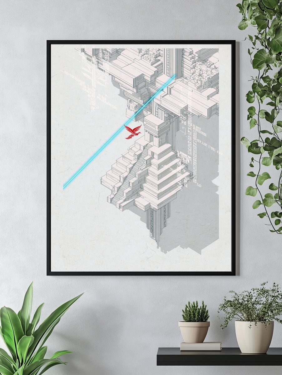 Futuristic Cityscape Illustration Poster. — room view 4